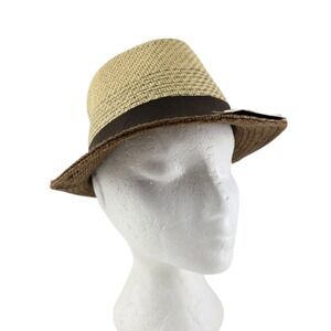 NWT Jessica Women's Tan Brown Straw Paper Fedora Trilby Sun Hat One Size